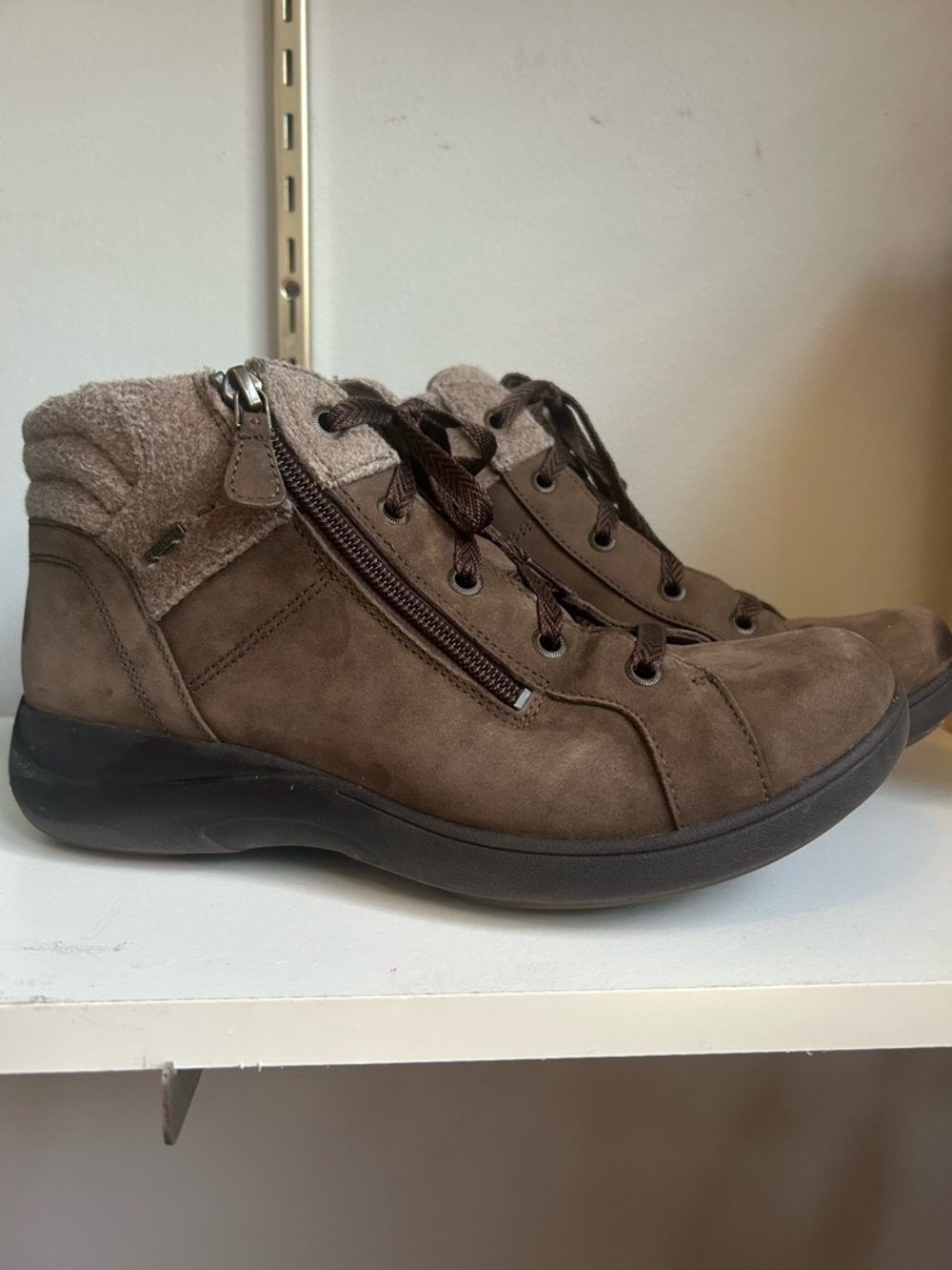 Aravon Taupe Suede Lace-Up Ankle Boots